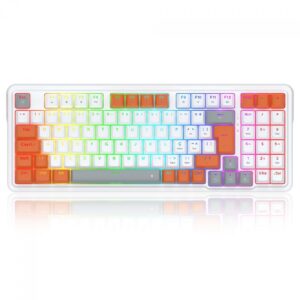 Teclado Mecanico Gamer Gloria RGB Branco Laranja e Cinza Switch Dust Proof Red