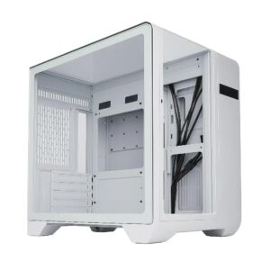 Gabinete Gamer Kmex Aquario Cgw8Ki Cyberpunk White Com Topo De Vidro E Display Digital