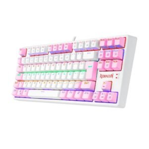 Teclado Gamer Redragon Daksa Branco e Rosa com Switch Marrom